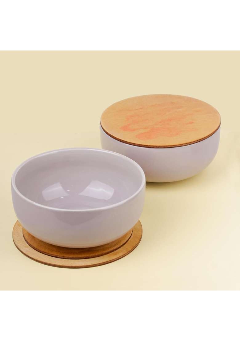 The Earth Store Set of Solid Lavender Ceramic Bowl with Multipurpose Uses Lid | 500 ml | 16.9 fl oz | 2-Piece Set | Dishwasher Safe | Microwave Safe - Indya