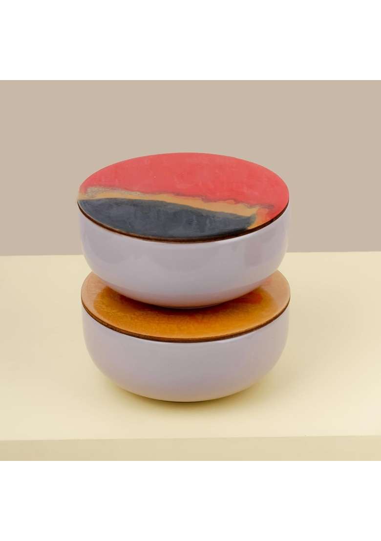 The Earth Store Set of Solid Lavender Ceramic Bowl with Multipurpose Uses Lid | 500 ml | 16.9 fl oz | 2-Piece Set | Dishwasher Safe | Microwave Safe - Indya