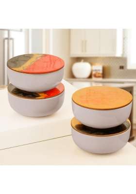 The Earth Store Set of Solid Lavender Ceramic Bowl with Multipurpose Uses Lid | 500 ml | 16.9 fl oz | 4-Piece Set | Dishwasher Safe | Microwave Safe