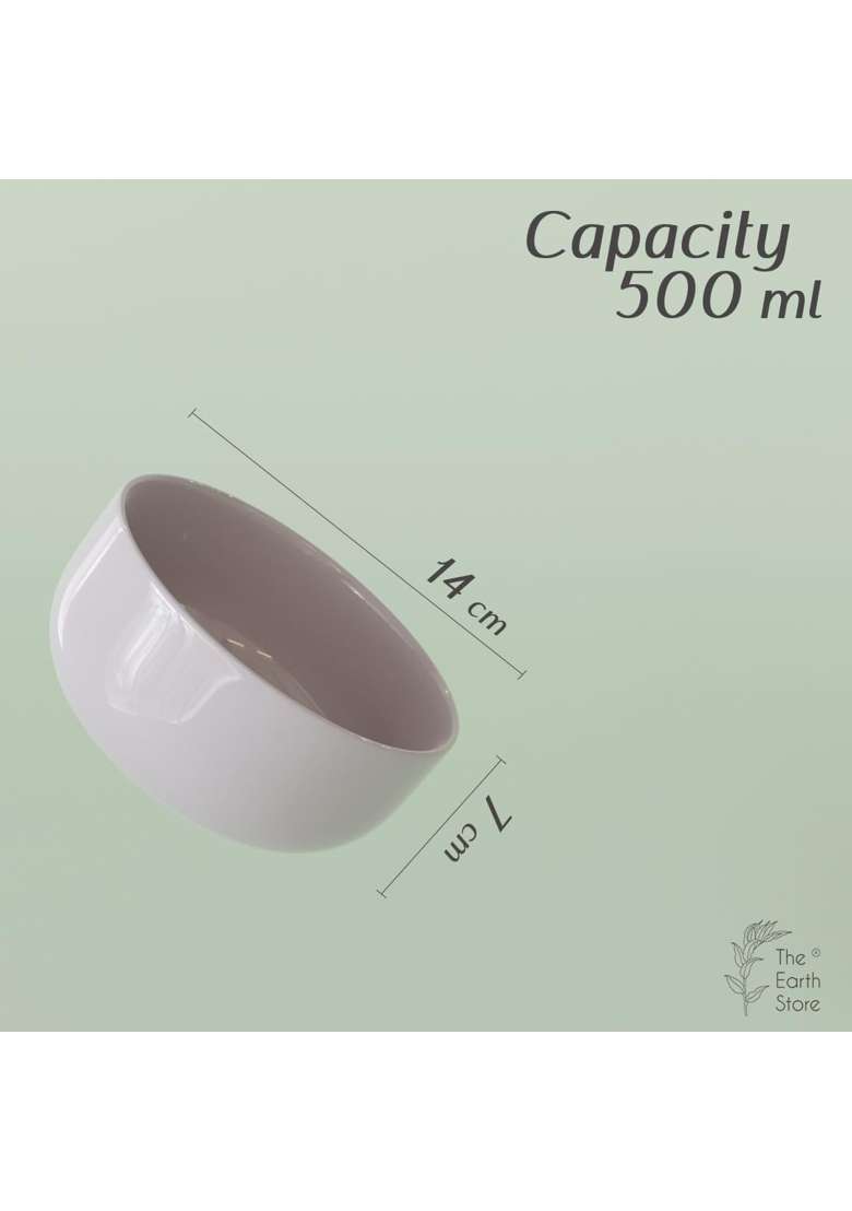 The Earth Store Set of Solid Lavender Ceramic Bowl with Multipurpose Uses Lid | 500 ml | 16.9 fl oz | 4-Piece Set | Dishwasher Safe | Microwave Safe - Indya