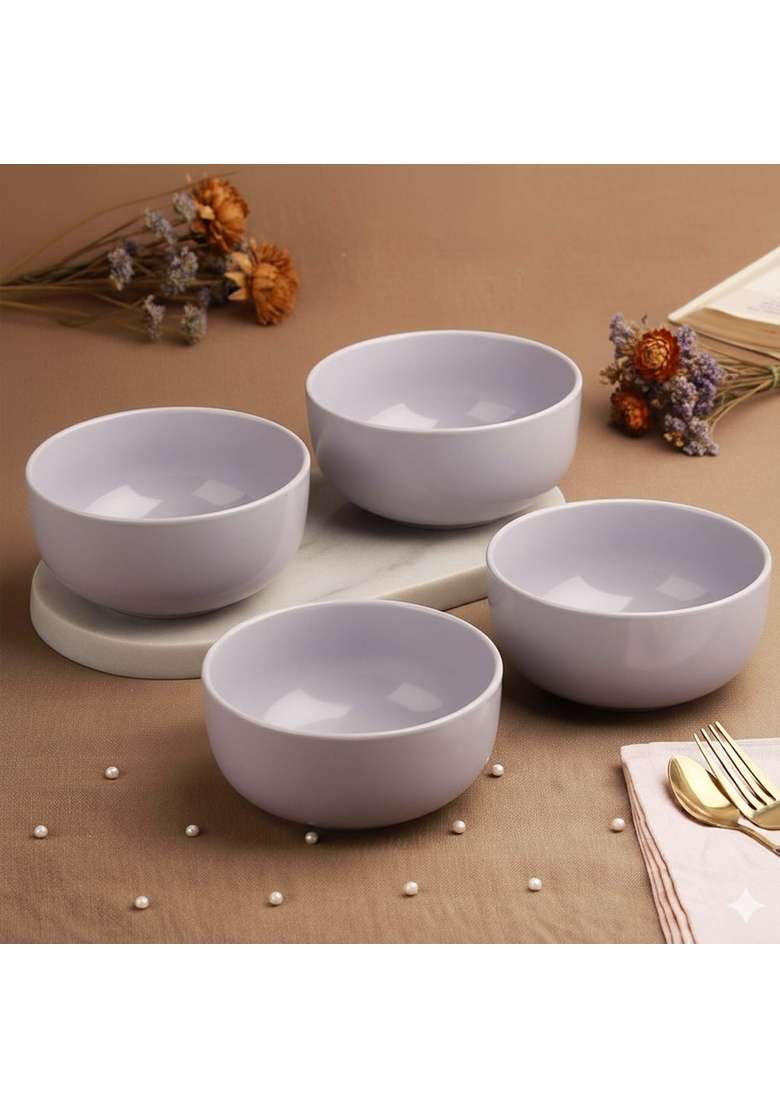The Earth Store Solid Lavender Ceramic Bowl | 500 ml | 16.9 fl oz | 4-Piece Set | Dishwasher Safe | Microwave Safe - Indya