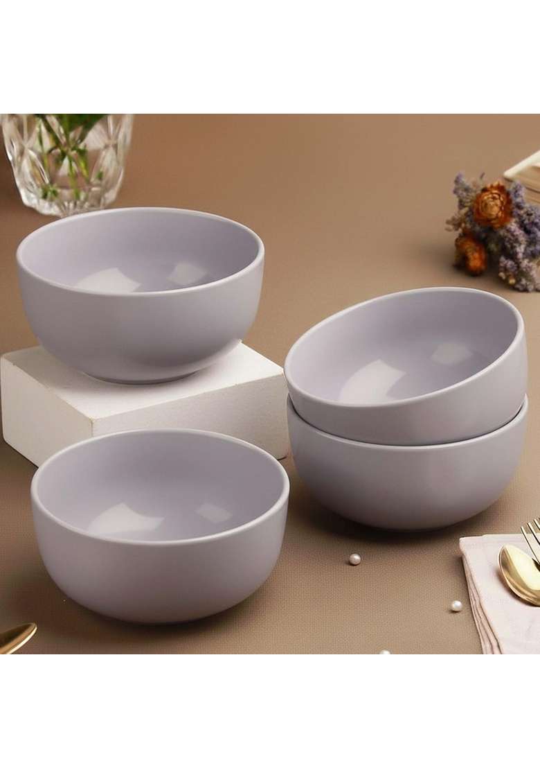 The Earth Store Solid Lavender Ceramic Bowl | 500 ml | 16.9 fl oz | 4-Piece Set | Dishwasher Safe | Microwave Safe - Indya