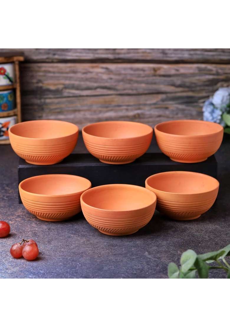 THE HANDICRAFTIAN Terracotta Dry Fruits Special Bowl Set | 200 ml | 6.8 fl oz | 11 cm | 4.3 Inch | 6-Piece Set | Handcrafted - Indya