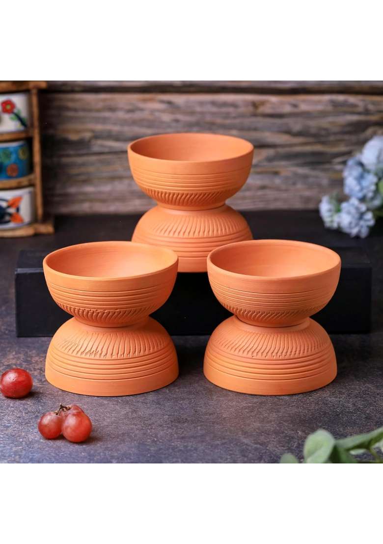THE HANDICRAFTIAN Terracotta Dry Fruits Special Bowl Set | 200 ml | 6.8 fl oz | 11 cm | 4.3 Inch | 6-Piece Set | Handcrafted - Indya