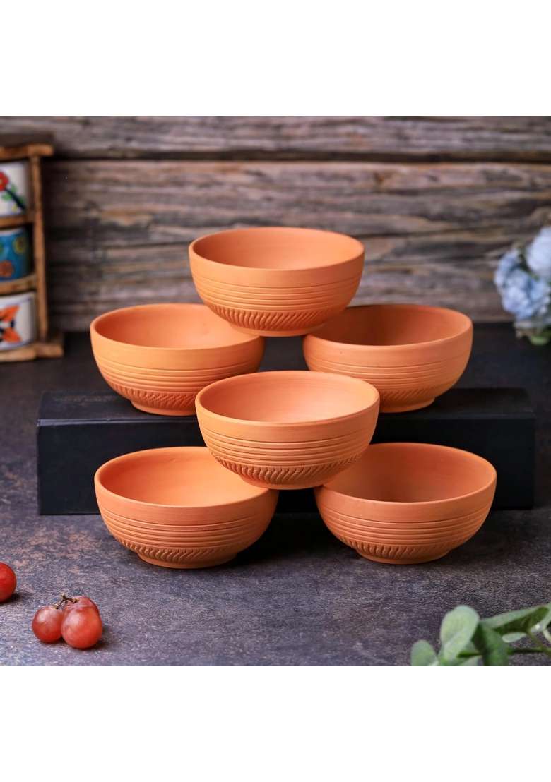 THE HANDICRAFTIAN Terracotta Dry Fruits Special Bowl Set | 200 ml | 6.8 fl oz | 11 cm | 4.3 Inch | 6-Piece Set | Handcrafted - Indya