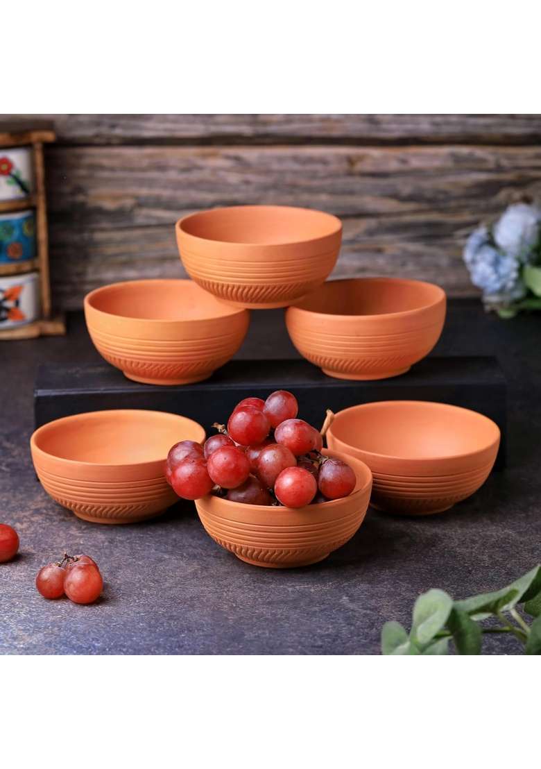 THE HANDICRAFTIAN Terracotta Dry Fruits Special Bowl Set | 200 ml | 6.8 fl oz | 11 cm | 4.3 Inch | 6-Piece Set | Handcrafted - Indya