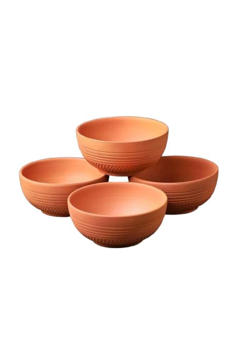 THE HANDICRAFTIAN Terracotta Dry Fruits Special Bowl Set | 200 ml | 6.8 fl oz | 11 cm | 4.3 Inch | 4-Piece Set | Handcrafted - Indya