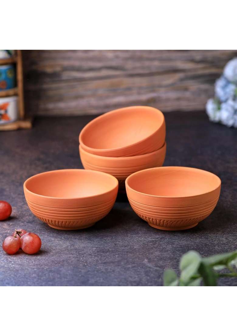 THE HANDICRAFTIAN Terracotta Dry Fruits Special Bowl Set | 200 ml | 6.8 fl oz | 11 cm | 4.3 Inch | 4-Piece Set | Handcrafted - Indya