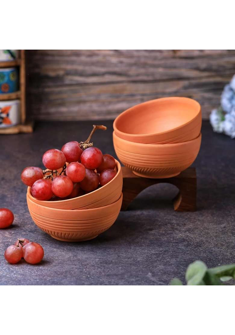 THE HANDICRAFTIAN Terracotta Dry Fruits Special Bowl Set | 200 ml | 6.8 fl oz | 11 cm | 4.3 Inch | 4-Piece Set | Handcrafted - Indya