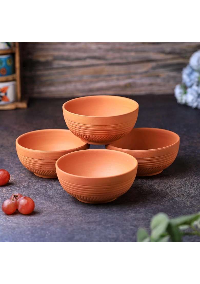 THE HANDICRAFTIAN Terracotta Dry Fruits Special Bowl Set | 200 ml | 6.8 fl oz | 11 cm | 4.3 Inch | 4-Piece Set | Handcrafted - Indya