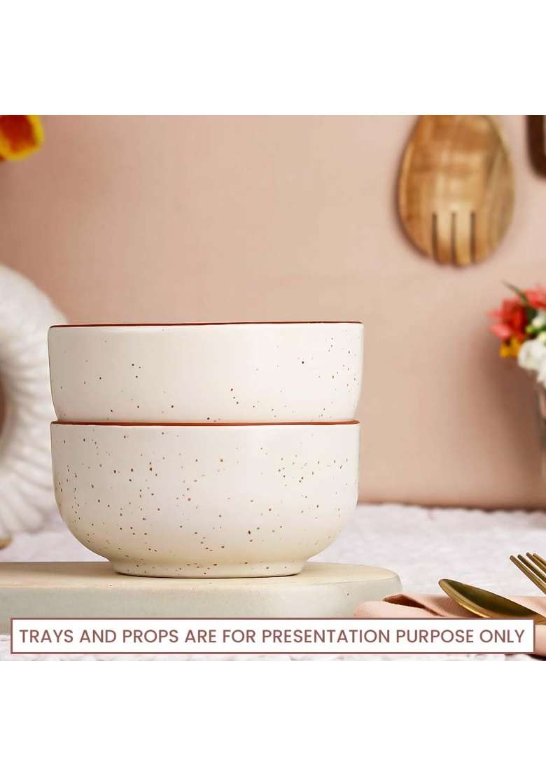 The Earth Store White Marble Ceramic Snack Bowls for Serving Pasta | 2-Piece Set | Microwave Safe - Indya