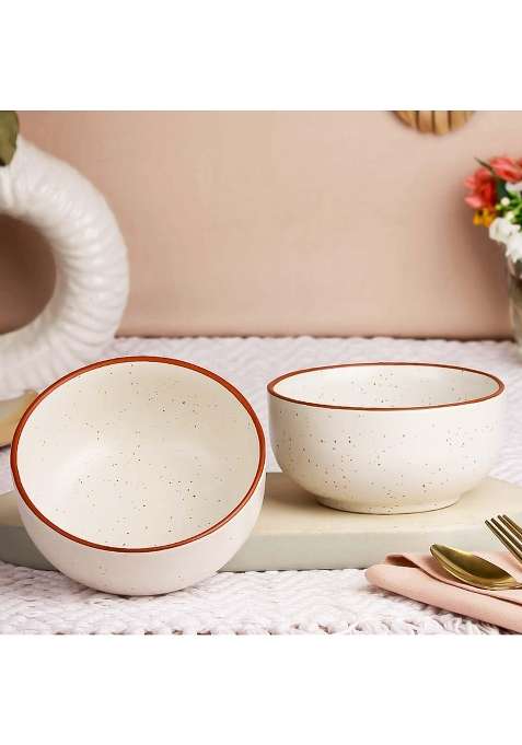 The Earth Store White Marble Ceramic Snack Bowls for Serving Pasta | 2-Piece Set | Microwave Safe