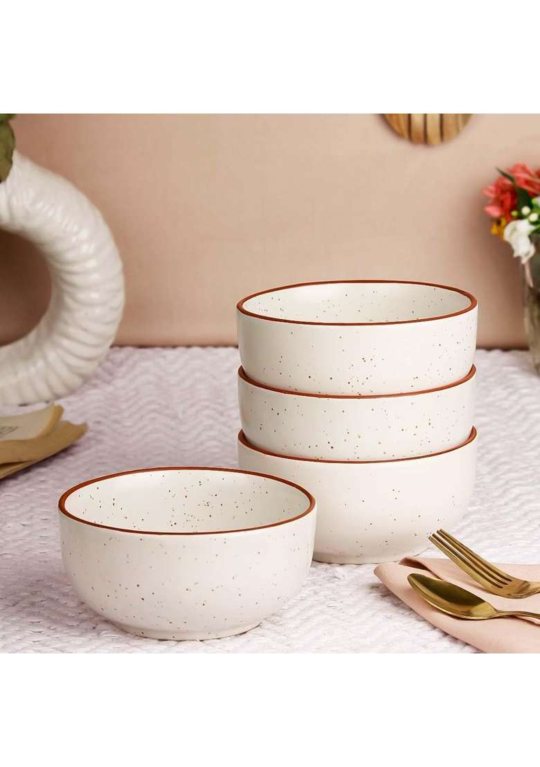 The Earth Store White Marble Ceramic Bowl Dishwasher and Microwave Safe Bowl Mixing Bowl | 500 ml | 16.9 fl oz | 4-Piece Set - Indya