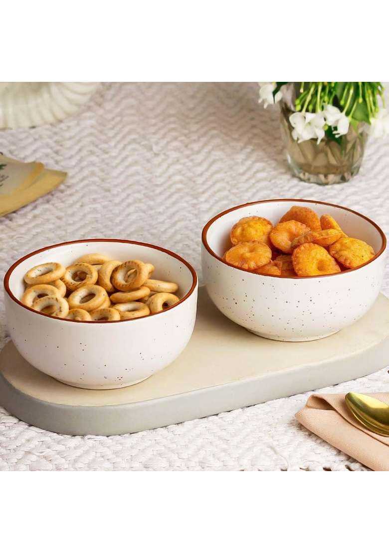 The Earth Store White Marble Ceramic Bowl Dishwasher and Microwave Safe Bowl Mixing Bowl | 500 ml | 16.9 fl oz | 4-Piece Set - Indya