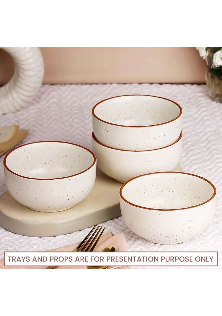 The Earth Store White Marble Ceramic Bowl Dishwasher and Microwave Safe Bowl Mixing Bowl | 500 ml | 16.9 fl oz | 4-Piece Set - Indya