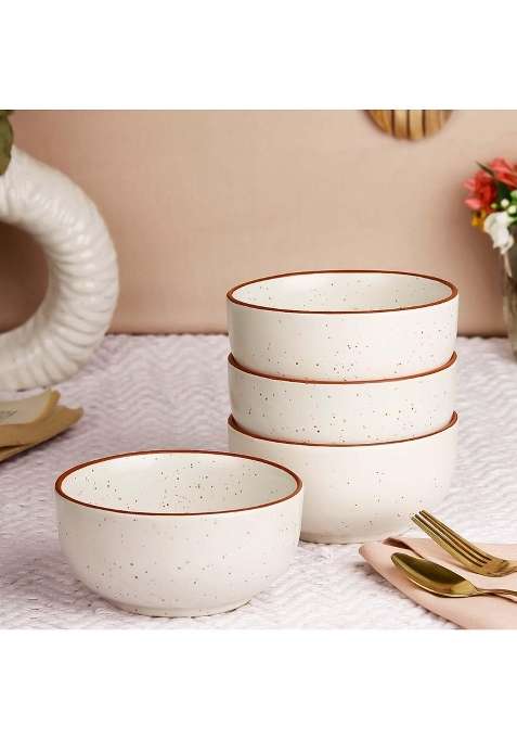 The Earth Store White Marble Ceramic Bowl Dishwasher and Microwave Safe Bowl Mixing Bowl | 500 ml | 16.9 fl oz | 4-Piece Set