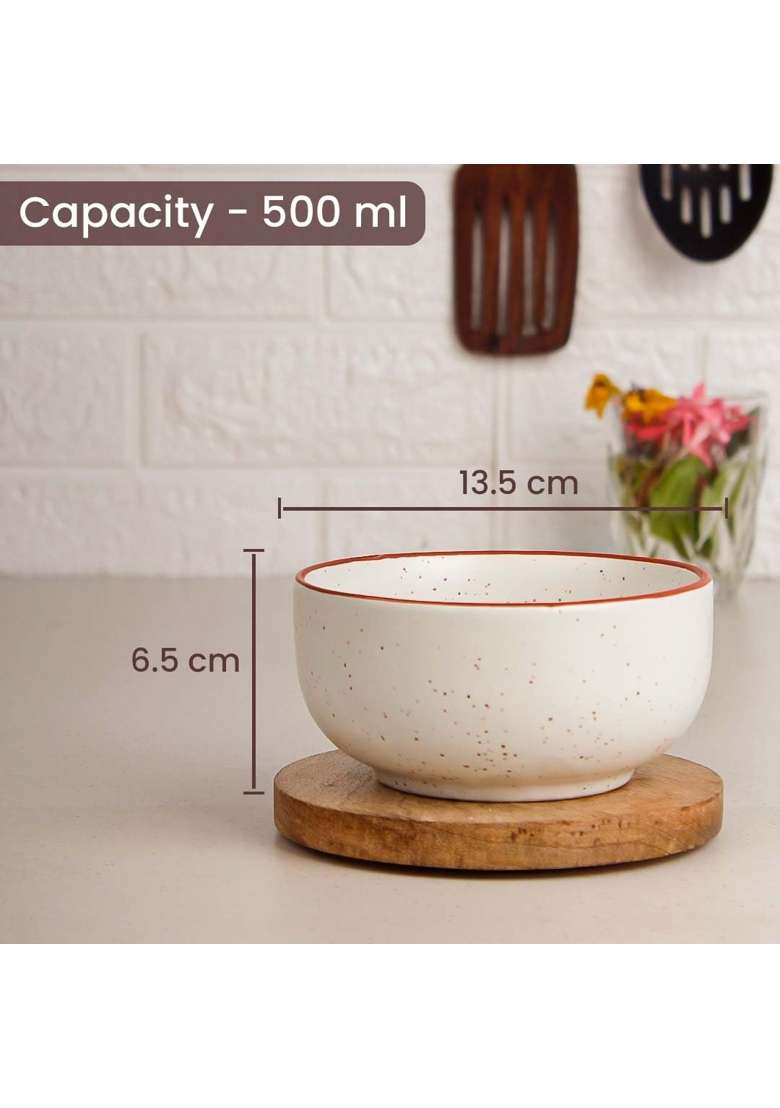 The Earth Store Set of White Marble Ceramic Bowl with Multipurpose Uses Lid | 500 ml | 16.9 fl oz | 4-Piece Set | Dishwasher Safe | Microwave Safe - Indya
