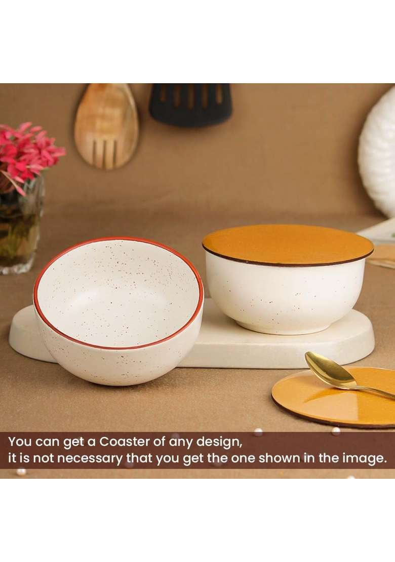 The Earth Store Set of White Marble Ceramic Bowl with Multipurpose Uses Lid | 500 ml | 16.9 fl oz | 2-Piece Set | Dishwasher Safe | Microwave Safe - Indya