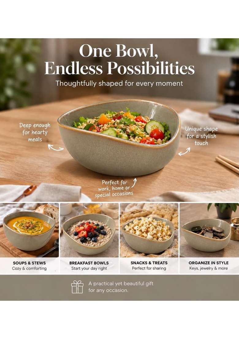 VOIDROP Rustic Brown Each Ceramic Bowls for Kitchen Dining Table Decor | 500 ml | 16.9 fl oz | Dishwasher Safe | Microwave Safe - Indya