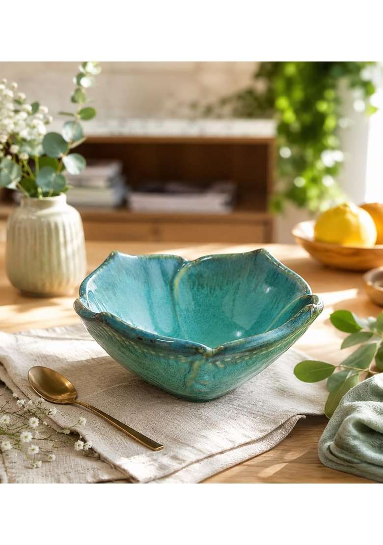 VOIDROP Lotus Shaped Ceramic Bowls for Kitchen | 500 ml | 16.9 fl oz | Handcrafted - Indya