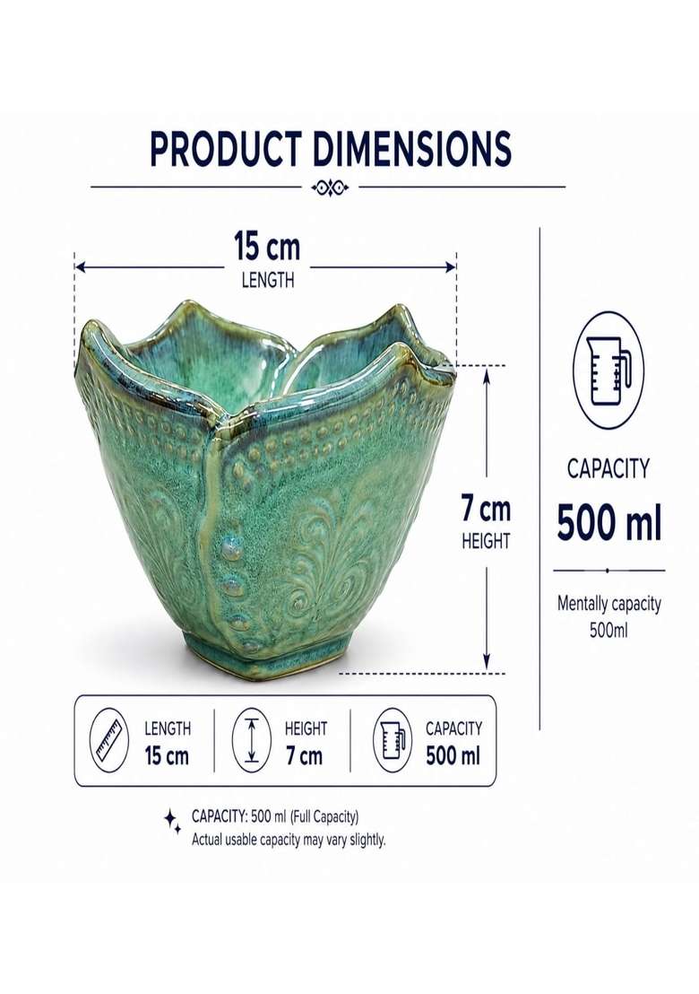 VOIDROP Lotus Shaped Ceramic Bowls for Kitchen | 500 ml | 16.9 fl oz | Handcrafted - Indya