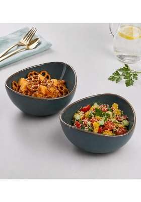VOIDROP Rustic Dark Blue Ceramic Bowls for Kitchen Dining Table Decor | 500 ml | 16.9 fl oz | 2-Piece Set | Dishwasher Safe | Microwave Safe