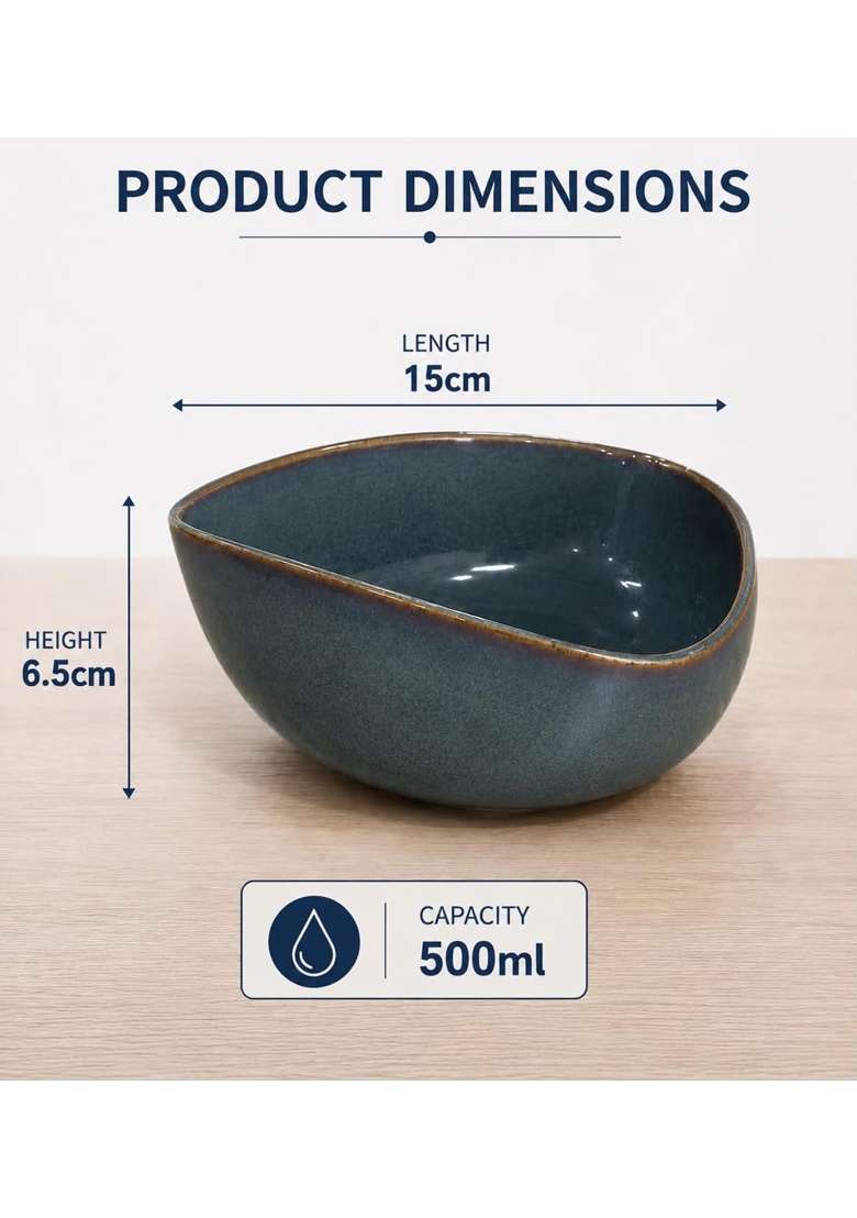 VOIDROP Rustic Dark Blue Ceramic Bowls for Kitchen Dining Table Decor | 500 ml | 16.9 fl oz | 2-Piece Set | Dishwasher Safe | Microwave Safe - Indya
