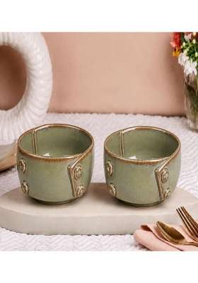 VOIDROP Glazed Green Each Ceramic Bowls for Kitchen | 500 ml | 16.9 fl oz | 2-Piece Set | Dishwasher Safe | Microwave Safe