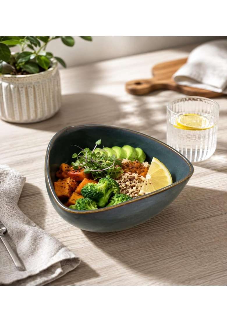 VOIDROP Rustic Dark Blue Each Ceramic Bowls for Kitchen Dining Table Decor | 500 ml | 16.9 fl oz | Dishwasher Safe | Microwave Safe - Indya