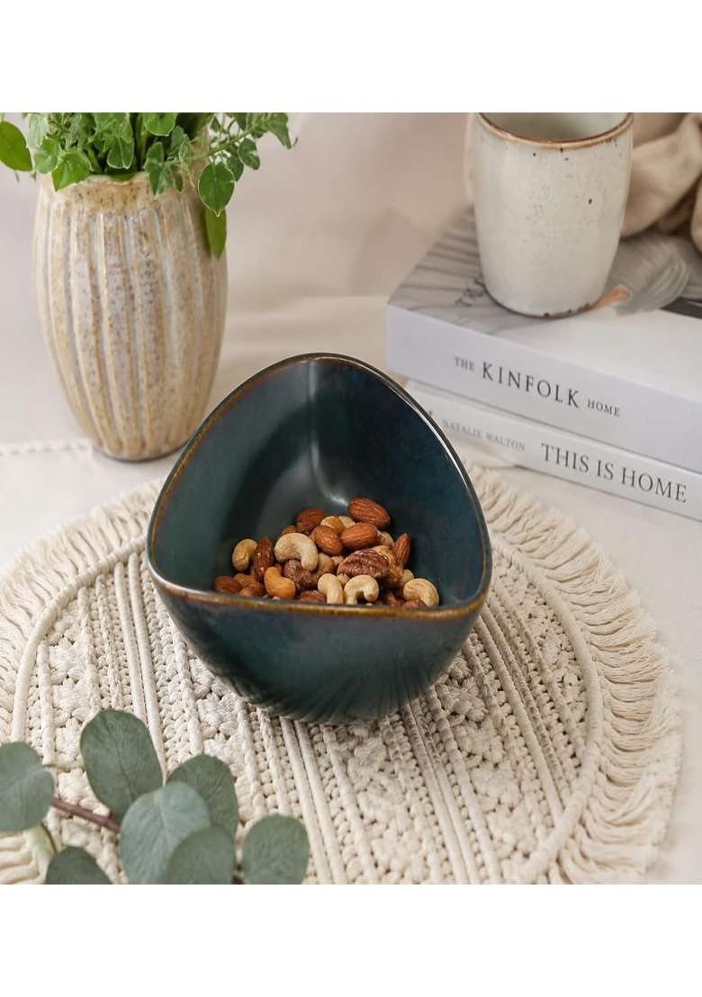VOIDROP Rustic Dark Blue Each Ceramic Bowls for Kitchen Dining Table Decor | 500 ml | 16.9 fl oz | Dishwasher Safe | Microwave Safe - Indya