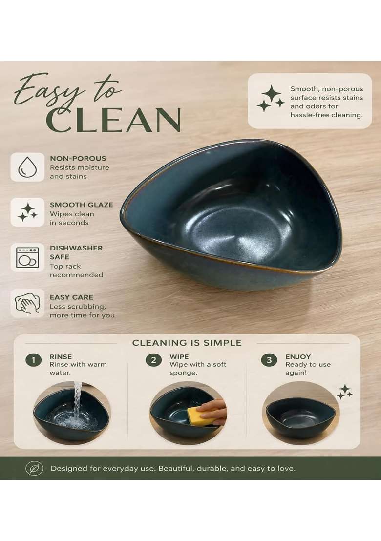 VOIDROP Rustic Dark Blue Each Ceramic Bowls for Kitchen Dining Table Decor | 500 ml | 16.9 fl oz | Dishwasher Safe | Microwave Safe - Indya