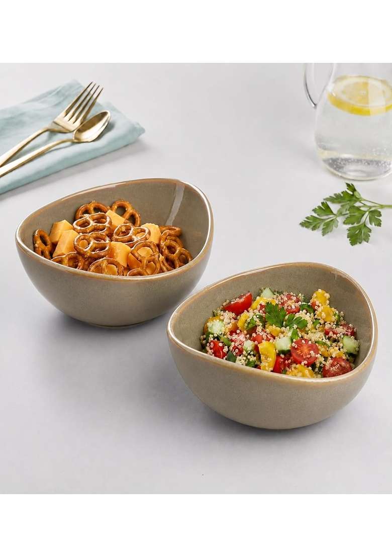 VOIDROP Rustic Brown Ceramic Bowls for Kitchen Dining Table Decor | 500 ml | 16.9 fl oz | 2-Piece Set | Dishwasher Safe | Microwave Safe - Indya