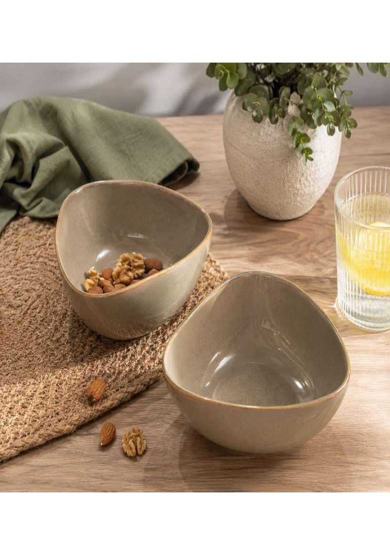 VOIDROP Rustic Brown Ceramic Bowls for Kitchen Dining Table Decor | 500 ml | 16.9 fl oz | 2-Piece Set | Dishwasher Safe | Microwave Safe - Indya