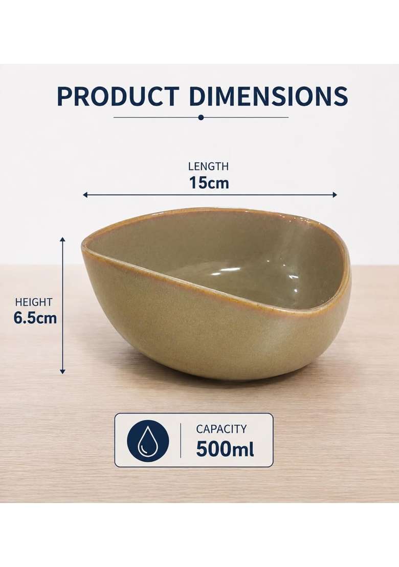 VOIDROP Rustic Brown Ceramic Bowls for Kitchen Dining Table Decor | 500 ml | 16.9 fl oz | 2-Piece Set | Dishwasher Safe | Microwave Safe - Indya