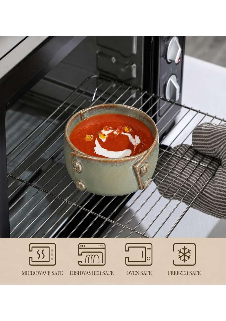 VOIDROP Glazed Green Each Ceramic Bowls for Kitchen | 500 ml | 16.9 fl oz | Dishwasher Safe | Microwave Safe - Indya