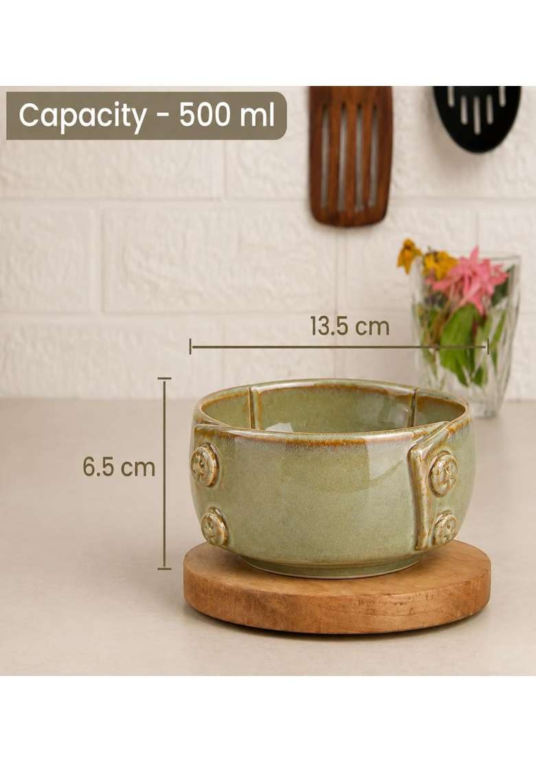 VOIDROP Glazed Green Each Ceramic Bowls for Kitchen | 500 ml | 16.9 fl oz | Dishwasher Safe | Microwave Safe - Indya