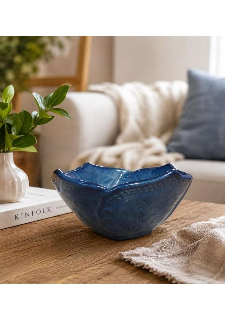 VOIDROP Lotus Shaped Ceramic Bowls for Kitchen | 500 ml | 16.9 fl oz | Handcrafted - Indya