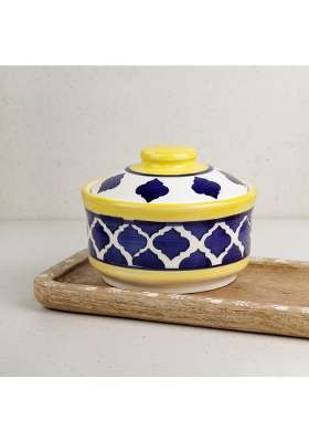 The Earth Store Yellow and Blue Multipurpose Ceramic Donga | 500 ml | 16.9 fl oz | With Lid