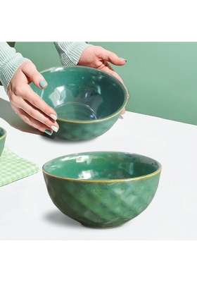 The Earth Store Studio Pottery Green Ceramic Snack Serving Bowls for Serving Pasta | 2-Piece Set | Microwave Safe