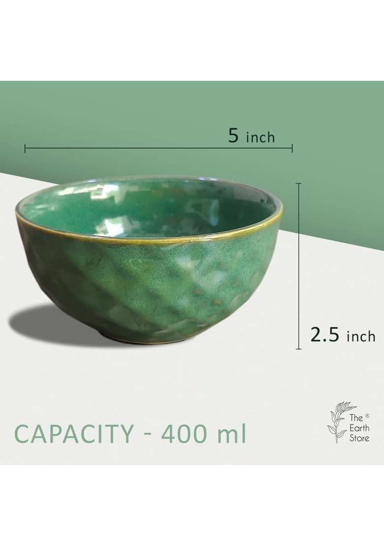 The Earth Store Studio Pottery Green Ceramic Snack Serving Bowls for Serving Pasta | 2-Piece Set | Microwave Safe - Indya