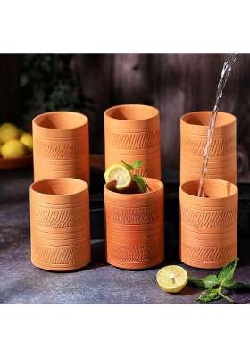 THE HANDICRAFTIAN Handcrafted Terracotta Jumbo Glass Set | 400 ml | 13.5 fl oz | 6-Piece Set | Microwave Safe