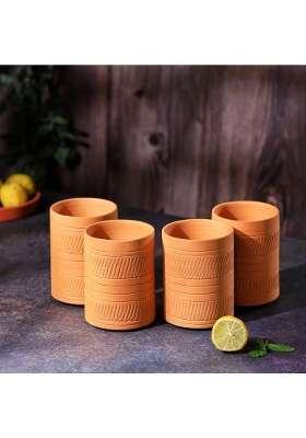THE HANDICRAFTIAN Handcrafted Terracotta Jumbo Glass Set | 400 ml | 13.5 fl oz | 4-Piece Set | Microwave Safe