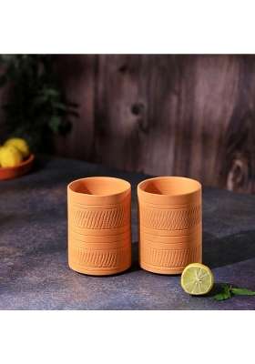 THE HANDICRAFTIAN Handcrafted Terracotta Jumbo Glass Set | 400 ml | 13.5 fl oz | 2-Piece Set | Microwave Safe