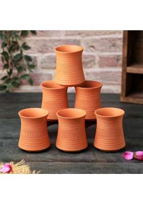 THE HANDICRAFTIAN Handcrafted Terracotta Clay Glass Set | 300 ml | 10.1 fl oz | 6-Piece Set | Microwave Safe