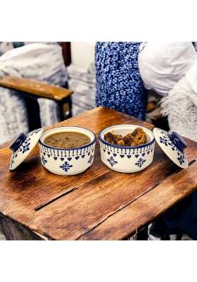 VOIDROP Blue Drape Multipurpose Ceramic Bowl with Lid | 300 ml | 10.1 fl oz | 2-Piece Set
