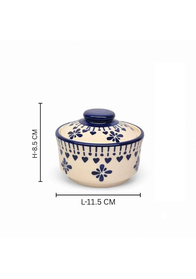 VOIDROP Blue Drape Multipurpose Ceramic Bowl with Lid | 300 ml | 10.1 fl oz | 2-Piece Set - Indya
