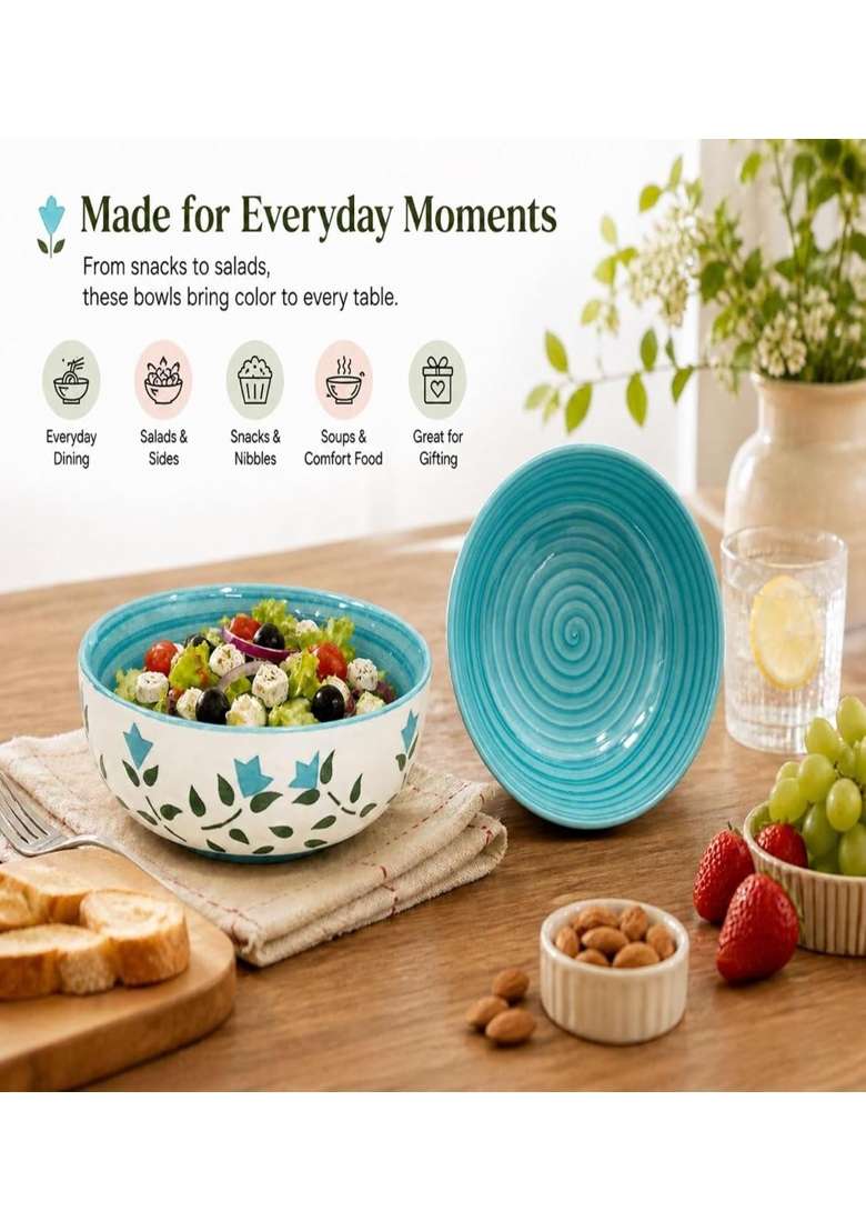 VOIDROP Ceramic Bowls | 300 ml | 10.1 fl oz | 2-Piece Set | Microwave Safe - Indya