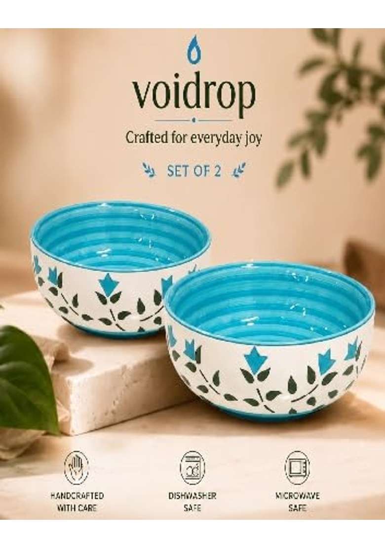 VOIDROP Ceramic Bowls | 300 ml | 10.1 fl oz | 2-Piece Set | Microwave Safe - Indya