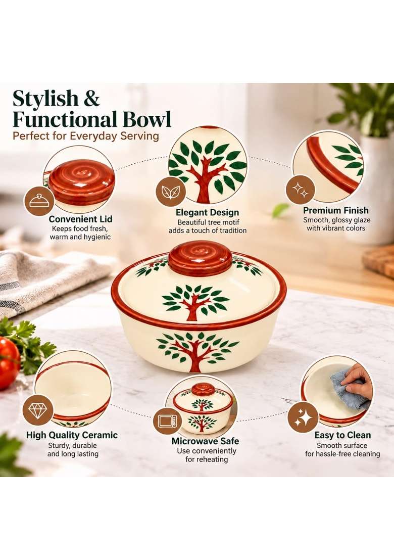 VOIDROP Ceramic Bowl with Lid | 500 ml | 16.9 fl oz | 2-Piece Set - Indya