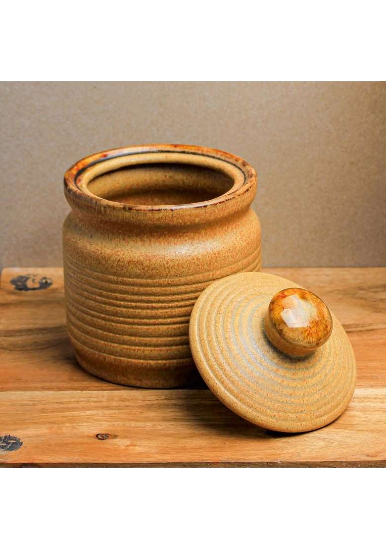 The Earth Store Brown Ceramic Pickle Jar | 1000 ml | 33.8 fl oz | With Lid - Indya